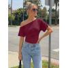 image:imageTrendy Queen Off the Shoulder Tops for Women 2026 Summer Short Sleeve Shirts Casual Cute Spring Clothes Y2k T ShirtsWine Red