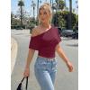 image:imageTrendy Queen Off the Shoulder Tops for Women 2026 Summer Short Sleeve Shirts Casual Cute Spring Clothes Y2k T ShirtsWine Red