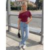 image:imageTrendy Queen Off the Shoulder Tops for Women 2026 Summer Short Sleeve Shirts Casual Cute Spring Clothes Y2k T ShirtsWine Red
