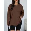 image:imageTrendy Queen Oversized Side Slit Tshirts for Women Long Sleeve Workout Tops Fall Fashion Gym Casual Tees Basic Y2K ClothesBrown