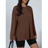 image:imageTrendy Queen Oversized Side Slit Tshirts for Women Long Sleeve Workout Tops Fall Fashion Gym Casual Tees Basic Y2K ClothesBrown