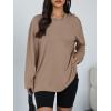 image:imageTrendy Queen Oversized Side Slit Tshirts for Women Long Sleeve Workout Tops Fall Fashion Gym Casual Tees Basic Y2K ClothesKhaki