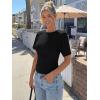 image:imageTrendy Queen Womens Crewneck Short Sleeve Cinched Waist Ruched Tops Casual Slim Fitted Basic Shirts Workout Summer ClothesBlack