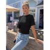 image:imageTrendy Queen Womens Crewneck Short Sleeve Cinched Waist Ruched Tops Casual Slim Fitted Basic Shirts Workout Summer ClothesBlack