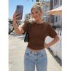 image:imageTrendy Queen Womens Crewneck Short Sleeve Cinched Waist Ruched Tops Casual Slim Fitted Basic Shirts Workout Summer ClothesChocolate