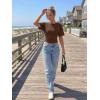 image:imageTrendy Queen Womens Crewneck Short Sleeve Cinched Waist Ruched Tops Casual Slim Fitted Basic Shirts Workout Summer ClothesChocolate