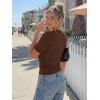 image:imageTrendy Queen Womens Crewneck Short Sleeve Cinched Waist Ruched Tops Casual Slim Fitted Basic Shirts Workout Summer ClothesChocolate