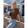 image:imageTrendy Queen Womens Crewneck Short Sleeve Cinched Waist Ruched Tops Casual Slim Fitted Basic Shirts Workout Summer ClothesChocolate