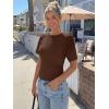 image:imageTrendy Queen Womens Crewneck Short Sleeve Cinched Waist Ruched Tops Casual Slim Fitted Basic Shirts Workout Summer ClothesChocolate
