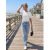 image:imageTrendy Queen Womens Crewneck Short Sleeve Cinched Waist Ruched Tops Casual Slim Fitted Basic Shirts Workout Summer ClothesGrey