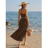 image:imageTrendy Queen Womens Ruched Halter Crop Top and Bodycon Long Skirt 2 Piece Set for Going Out Summer Vacation Outfit 2026Brown