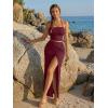image:imageTrendy Queen Womens Ruched Halter Crop Top and Bodycon Long Skirt 2 Piece Set for Going Out Summer Vacation Outfit 2026Burgundy