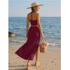 image:imageTrendy Queen Womens Ruched Halter Crop Top and Bodycon Long Skirt 2 Piece Set for Going Out Summer Vacation Outfit 2026Burgundy