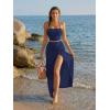 image:imageTrendy Queen Womens Ruched Halter Crop Top and Bodycon Long Skirt 2 Piece Set for Going Out Summer Vacation Outfit 2026Navy