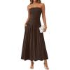 image:imageTrendy Queen Women Maxi Strapless Summer Tube Top Dress 2026 Ruched A Line Wedding Guest Long Sundress Spring Beach OutfitBrown