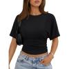 image:imageTrendy Queen Womens Crewneck Short Sleeve Cinched Waist Ruched Tops Casual Slim Fitted Basic Shirts Workout Summer ClothesBlack