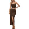image:imageTrendy Queen Womens Ruched Halter Crop Top and Bodycon Long Skirt 2 Piece Set for Going Out Summer Vacation Outfit 2026Brown