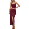 image:imageTrendy Queen Womens Ruched Halter Crop Top and Bodycon Long Skirt 2 Piece Set for Going Out Summer Vacation Outfit 2026Burgundy