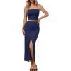 image:imageTrendy Queen Womens Ruched Halter Crop Top and Bodycon Long Skirt 2 Piece Set for Going Out Summer Vacation Outfit 2026Navy