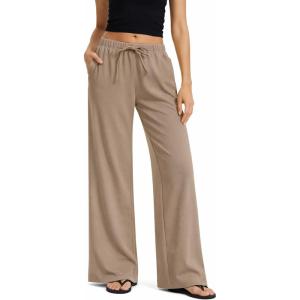 image:imageAnotherChill Womens High Waisted Wide Leg Crepe Pants Pull On Wrinkle Free Trousers with Pockets for Work Business CasualKhaki