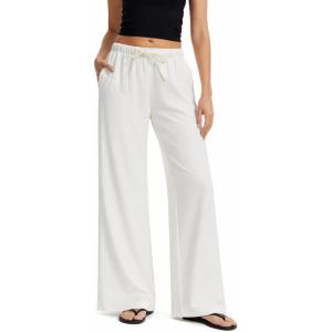 image:imageAnotherChill Womens High Waisted Wide Leg Crepe Pants Pull On Wrinkle Free Trousers with Pockets for Work Business CasualOffwhite