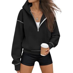 image:imageTrendy Queen Half Zip Pullover Cropped Hoodies for Women Y2k Cute Sweatshirts Jackets Spring Fashion 2026 Outfits ClothingBlack