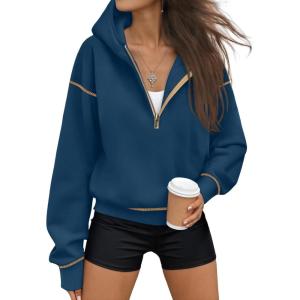 image:imageTrendy Queen Half Zip Pullover Cropped Hoodies for Women Y2k Cute Sweatshirts Jackets Spring Fashion 2026 Outfits ClothingDark Blue