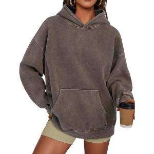 image:imageTrendy Queen Oversized Hoodies for Women Teen Girl Winter Sweatshirt Cute Acid Wash PulloverBrown