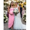 image:imageKaximil Womens Sexy Spaghetti Strap Maxi Dresses Ruched Bodycon Ruffle Mermaid Cocktail Wedding Guest Dress 2026Pink