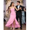 image:imageKaximil Womens Sexy Spaghetti Strap Maxi Dresses Ruched Bodycon Ruffle Mermaid Cocktail Wedding Guest Dress 2026Pink
