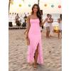 image:imageKaximil Womens Sexy Spaghetti Strap Maxi Dresses Ruched Bodycon Ruffle Mermaid Cocktail Wedding Guest Dress 2026Pink