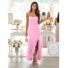 image:imageKaximil Womens Sexy Spaghetti Strap Maxi Dresses Ruched Bodycon Ruffle Mermaid Cocktail Wedding Guest Dress 2026Pink