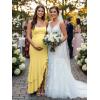 image:imageKaximil Womens Sexy Spaghetti Strap Maxi Dresses Ruched Bodycon Ruffle Mermaid Cocktail Wedding Guest Dress 2026Yellow