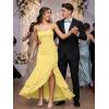 image:imageKaximil Womens Sexy Spaghetti Strap Maxi Dresses Ruched Bodycon Ruffle Mermaid Cocktail Wedding Guest Dress 2026Yellow