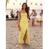 image:imageKaximil Womens Sexy Spaghetti Strap Maxi Dresses Ruched Bodycon Ruffle Mermaid Cocktail Wedding Guest Dress 2026Yellow