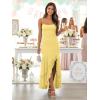 image:imageKaximil Womens Sexy Spaghetti Strap Maxi Dresses Ruched Bodycon Ruffle Mermaid Cocktail Wedding Guest Dress 2026Yellow