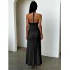 image:imageKaximil Womens Sexy V Neck Halter Maxi Dresses Bodycon Cocktail Wedding Guest Long DressBlack