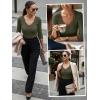 image:imageLUXVEER 34 Length Sleeve Womens Tops Lace Sexy V Neck Ribbed Knit Fitted T Shirts Dressy Casual Blouses Going Out TopsArmy Green
