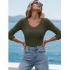 image:imageLUXVEER 34 Length Sleeve Womens Tops Lace Sexy V Neck Ribbed Knit Fitted T Shirts Dressy Casual Blouses Going Out TopsArmy Green