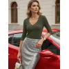 image:imageLUXVEER 34 Length Sleeve Womens Tops Lace Sexy V Neck Ribbed Knit Fitted T Shirts Dressy Casual Blouses Going Out TopsArmy Green