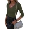 image:imageLUXVEER 34 Length Sleeve Womens Tops Lace Sexy V Neck Ribbed Knit Fitted T Shirts Dressy Casual Blouses Going Out TopsArmy Green