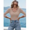 image:imageLUXVEER 34 Length Sleeve Womens Tops Lace Sexy V Neck Ribbed Knit Fitted T Shirts Dressy Casual Blouses Going Out TopsBeige