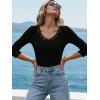 image:imageLUXVEER 34 Length Sleeve Womens Tops Lace Sexy V Neck Ribbed Knit Fitted T Shirts Dressy Casual Blouses Going Out TopsBlack