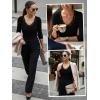 image:imageLUXVEER 34 Length Sleeve Womens Tops Lace Sexy V Neck Ribbed Knit Fitted T Shirts Dressy Casual Blouses Going Out TopsBlack