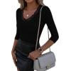 image:imageLUXVEER 34 Length Sleeve Womens Tops Lace Sexy V Neck Ribbed Knit Fitted T Shirts Dressy Casual Blouses Going Out TopsBlack