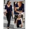 image:imageLUXVEER 34 Length Sleeve Womens Tops Lace Sexy V Neck Ribbed Knit Fitted T Shirts Dressy Casual Blouses Going Out TopsBlue