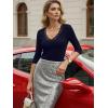 image:imageLUXVEER 34 Length Sleeve Womens Tops Lace Sexy V Neck Ribbed Knit Fitted T Shirts Dressy Casual Blouses Going Out TopsBlue