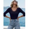 image:imageLUXVEER 34 Length Sleeve Womens Tops Lace Sexy V Neck Ribbed Knit Fitted T Shirts Dressy Casual Blouses Going Out TopsBlue