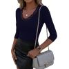 image:imageLUXVEER 34 Length Sleeve Womens Tops Lace Sexy V Neck Ribbed Knit Fitted T Shirts Dressy Casual Blouses Going Out TopsBlue