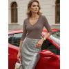image:imageLUXVEER 34 Length Sleeve Womens Tops Lace Sexy V Neck Ribbed Knit Fitted T Shirts Dressy Casual Blouses Going Out TopsBrown
